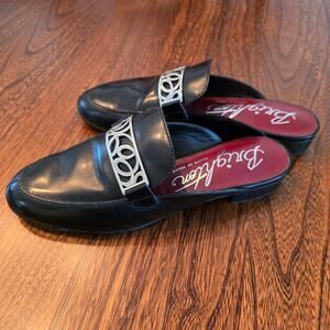 Brighton Italian Leather Christo Mules Slides Black Silver Filigree Accent Flats